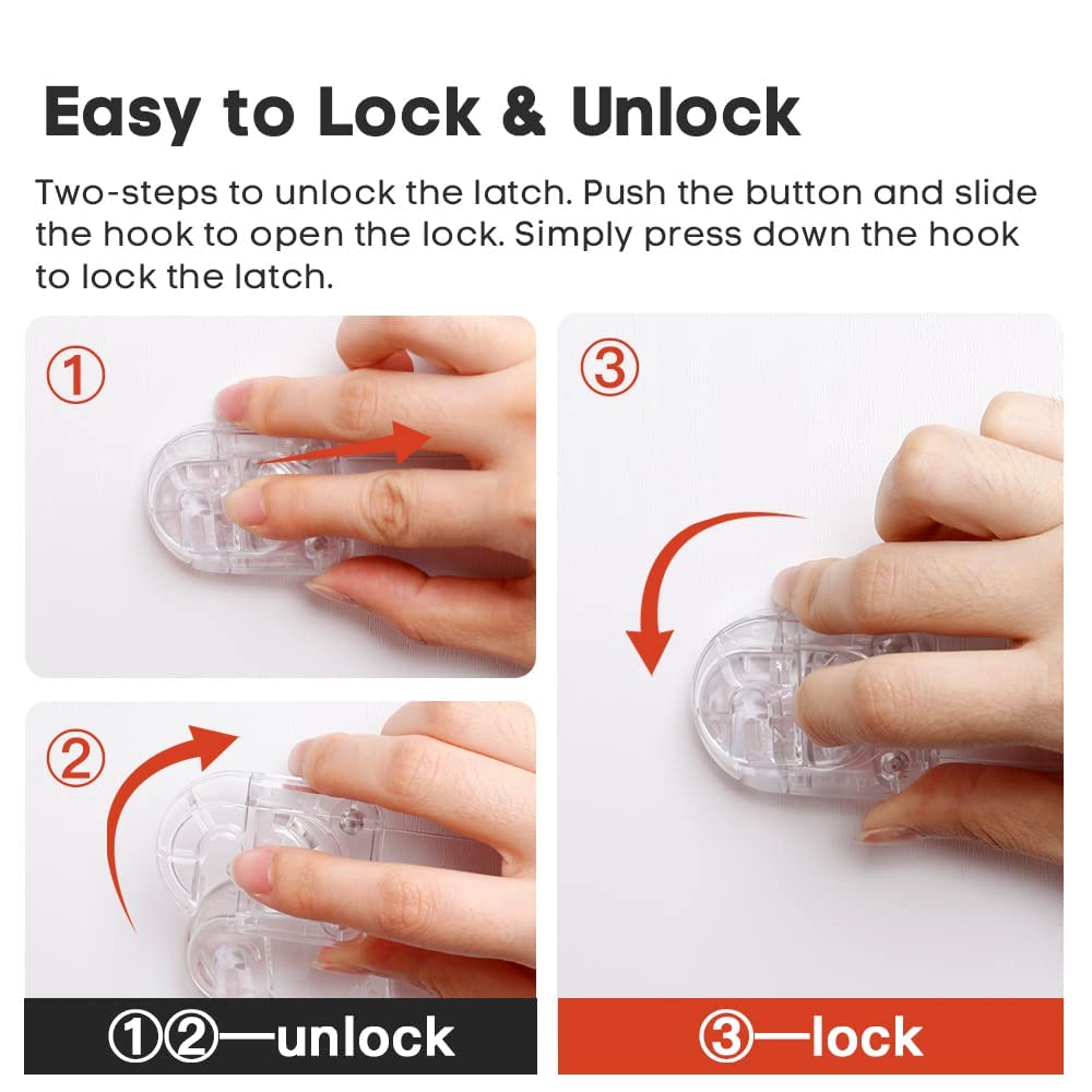 EUDEMON 3 Pack Child Safety Locks, Childproof Strap Locks for Drawers, Fridges, Toilets, Cupboards, Ovens, Cabinets, Multi Use Baby Cabinet Latches, Easy to Install, No Drilling (Transparent)