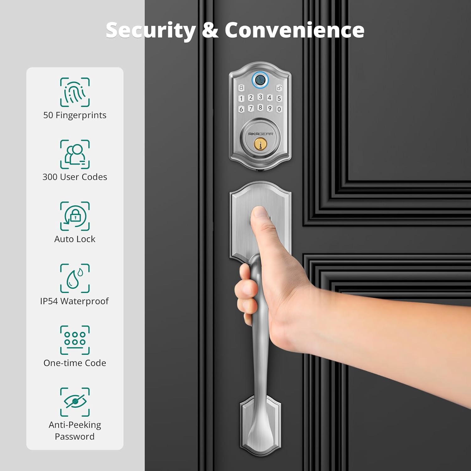 DS10 Keyless Entry Door Lock with Handle Set - Fingerprint Door Locks, Electronic Keypad Deadbolt, Smart Locks for Front Door, Auto-Lock & One Touch Locking, Easy Installation - Satin Nickel