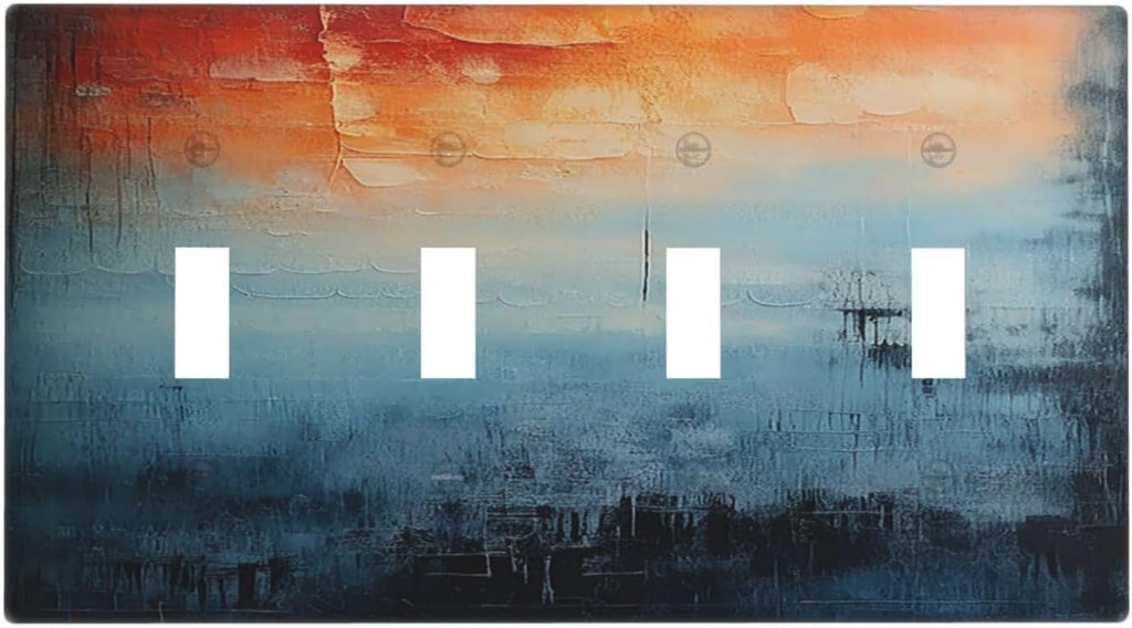 Light Switch Cover Plate Blue Orange Abstract Modern Minimalist Oil Painting Quad Toggle Wall Plates Decorative Switch Plates 4 Gang Outlet Covers Electrical Panel Cover Faceplate for Home 4.5 X 8 IN