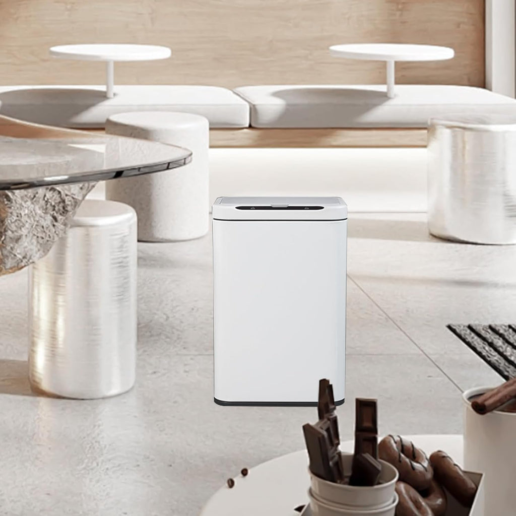 ELPHECO Stainless Steel Office Trash Can Motion Sensor Garbage Can Touchless Smart Trash Can Automatic Waste Bin for Kitchen, Office, Bathroom (White, 5.5 Gallons)