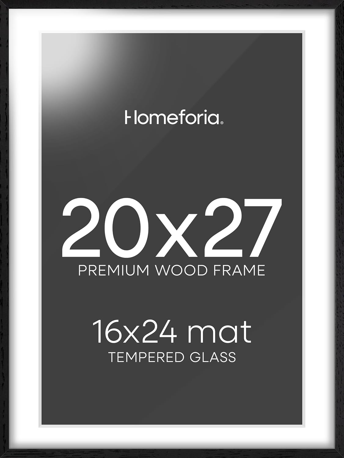 Homeforia 20x27 Picture Frame Black Wood, High End Oak 20x27 Poster Frames with Mat 16x24 Photo, 20 x 27 Wooden Frame Matted to 16 by 24 Print, 27x20 Hanging Frames, Tempered Glass, Wall Kit, Set of 1