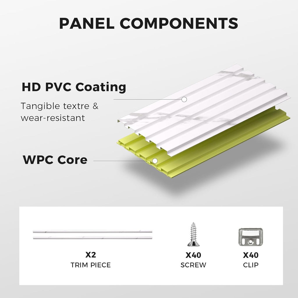 OUZUGIE WPC Acoustic Slat Wall Paneling, 8-Pack 96 x 6 Inches 3D Wall Panels for Interior Wall Decor,Living Room,TV Background,Study Room,Office Spaces,Bedroom,Low Grille (White)