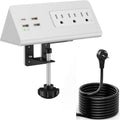Upgraded Version Edge Mount Power Strip with USB-C Ports Tabletop Surge Protector Desk Clamp Power Sockets with 3 AC Outlets &4 Fast Charging USB Ports for Home Office Hotel Dormitory (White- 1pack)
