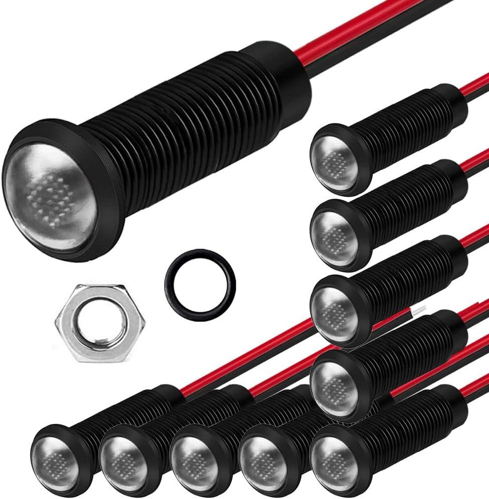10pcs LED Plastic Indicator Pilot Light AC/DC 12-24V Mounting Hole Size 6mm(White)