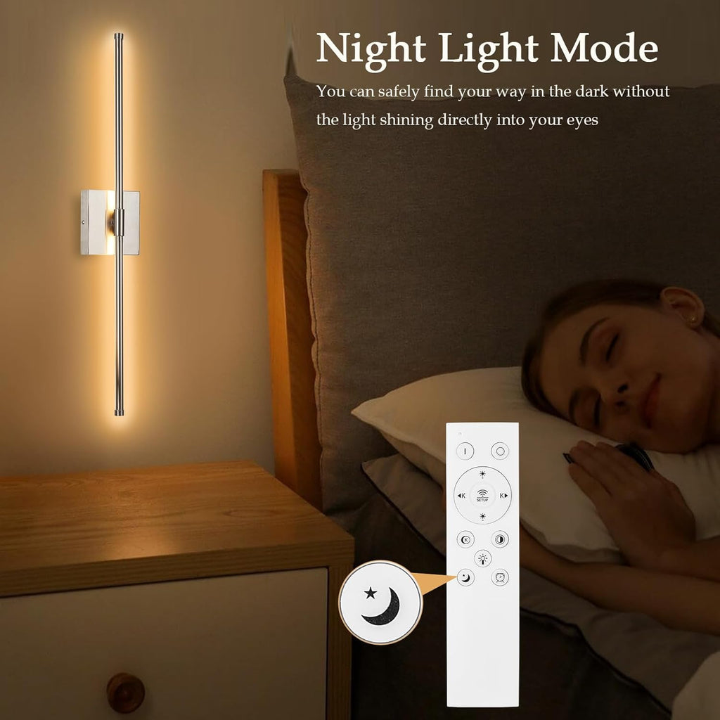 LED Wall Sconces with Remote Control, Dimmable Wall Sconces Set of 2, 5 Colors 3000K-6500K & Dimmable, Hardwire Wall Light with Timer & Night Light, LED Nickel Wall Lamps for Living Room, Bedroom