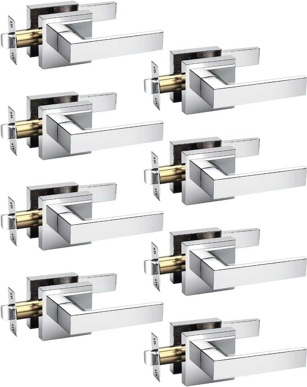KNOBWELL 8 Pack Door Handles Interior Passage Doorknob No Locking Polished Chrome Hallway Closet Door Handles
