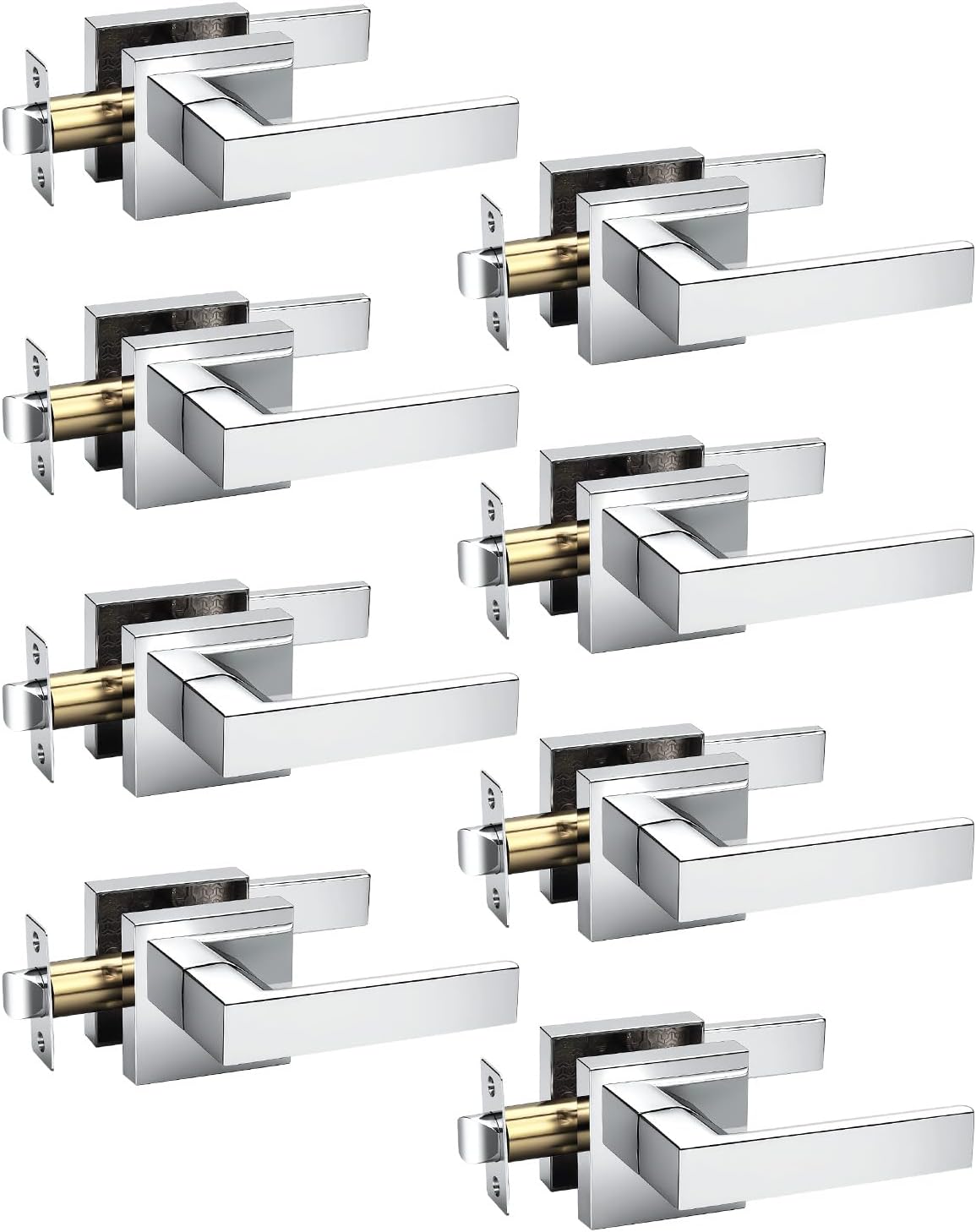 KNOBWELL 8 Pack Door Handles Interior Passage Doorknob No Locking Polished Chrome Hallway Closet Door Handles