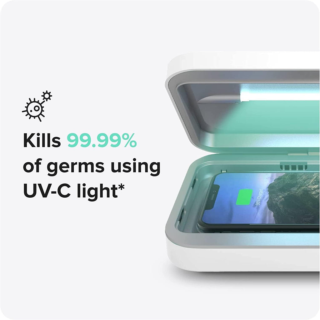 PhoneSoap Go Battery Powered UV Cell Phone Sanitizer & Universal Phone Charger Box | Patented & Clinically Proven 360-Degree UV Sanitizer Box for Smartphones | Disinfects & Charges On The Go (White)
