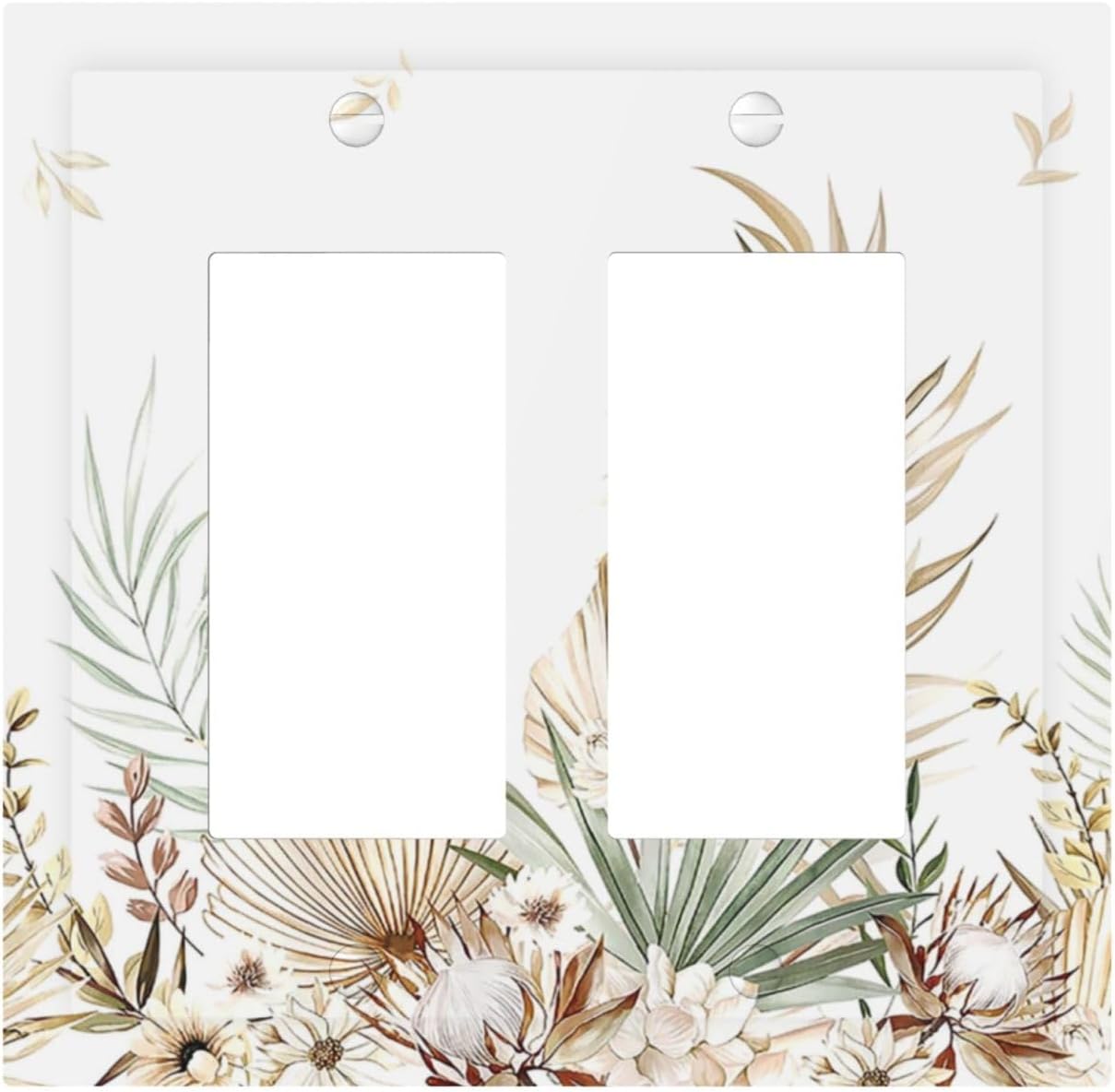 Decorative Outlet Covers Boho Leaves Watercolor Tan Leaf Floral Plant 2 Gang Double GFCI Rocker Electrical Wall Panels Light Switch Cover Plate for Bedroom Home Decor