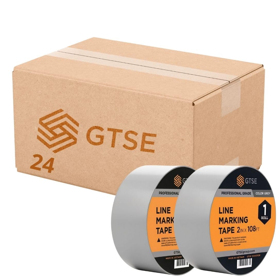 GTSE 2 inch x 108 ft Gray PVC Vinyl Floor Tape, 24 Rolls, Safety Marking Tape, 6 mil Thick, Suitable for Dance Floors, Gyms, Warehouses, Sports Facilities