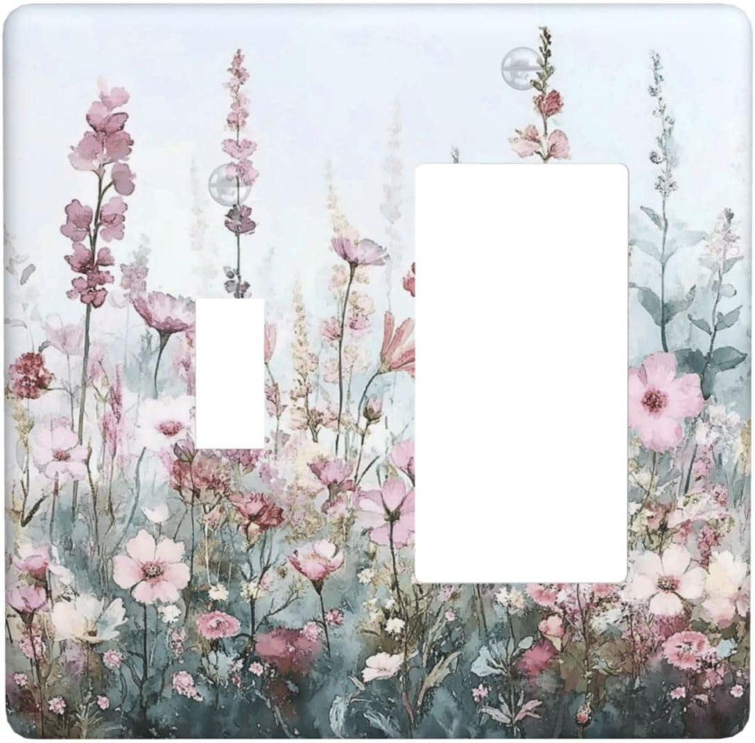 Pink Floral Watercolor Botanical Wildflowers Outlet Covers 1 Toggle 1 Rocker Combination Decorative Wall Plate Electrical Switch Plates Light Switch Cover Plate For Bed Room Living Room Decor