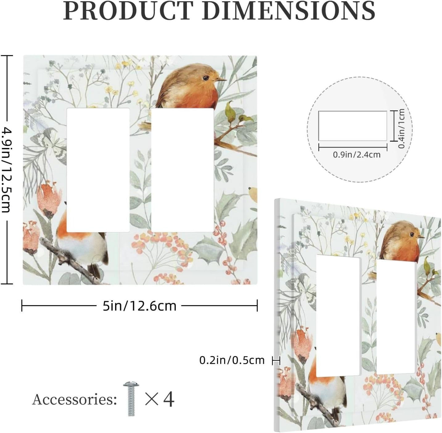 Decorative Outlet Covers Red Floral Berries Colorful Bird Plant 2 Gang Double Gfci Rocker Electrical Wall Panels Light Switch Cover Plate For Bed Room Living Room Decor