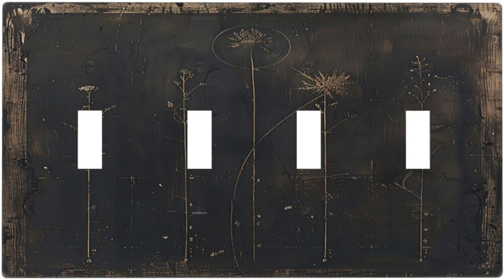 Light Switch Cover Plate Black And White Dandelion Art Vintage Wood Grain 4 Gang Quad Toggle Wall Plate Electrical Outlet Cover Decorative Switch Plate Covers for Farmhouse Cabin Decor