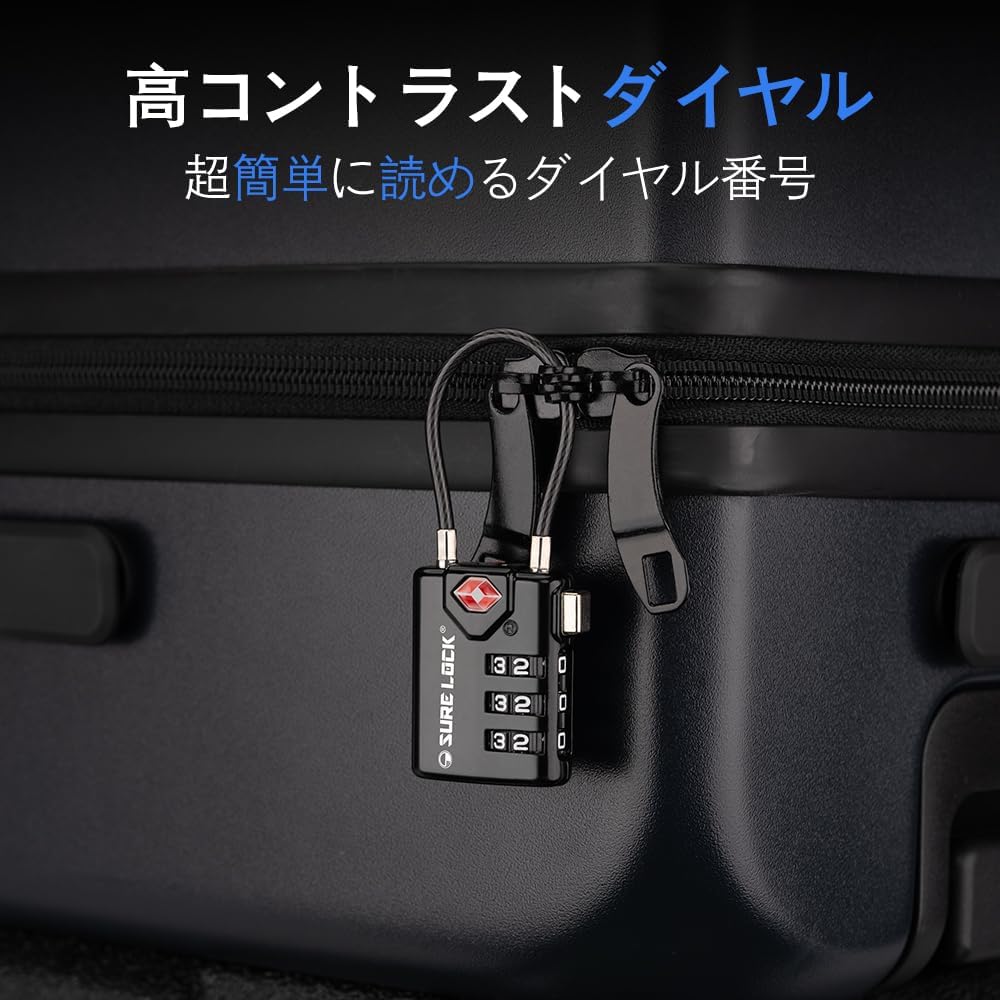 SURE LOCK TSA Compatible Travel Luggage Locks, Inspection Indicator, Easy Read Dials TSA Approved with Zinc Alloy Black 4 Pack