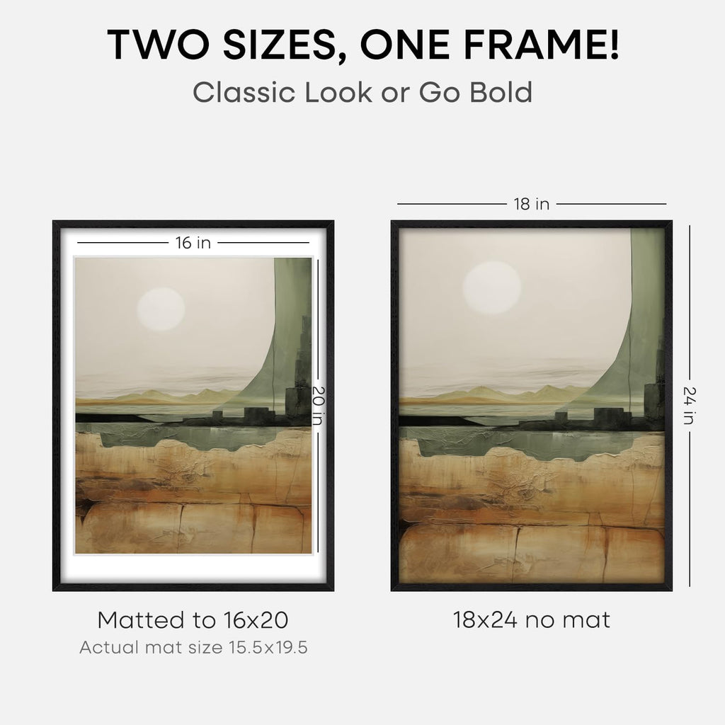 Homeforia Black Wooden Frame 18x24, High End Oak 18x24 Wood Picture Frames with Mat 16x20 Photo, 18 x 24 Poster Frame Matted to 16 by 20 Print, 24x18 Hanging Frames, Tempered Glass, Wall Kit, Set of 2