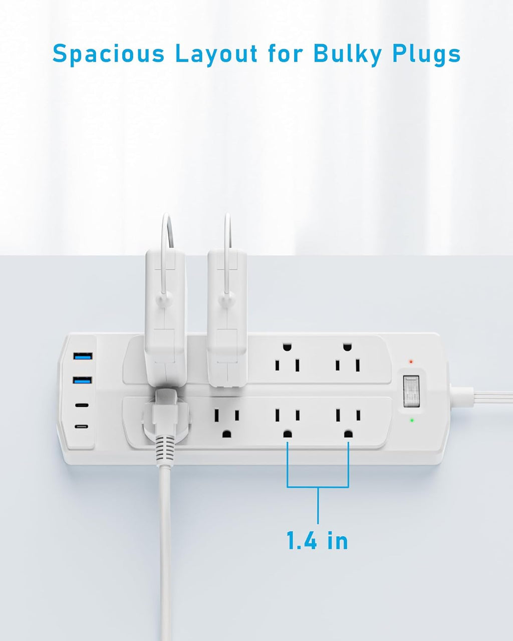 2 Prong Power Strip, Yozisital 2 Prong to 3 Prong Outlet Adapter, 5FT Flat Plug Extension Cord with 8 Outlets 4 USB Ports(2 USB C), Wall Mountable Surge Protector, Ideal for Non-Grounded Outlets