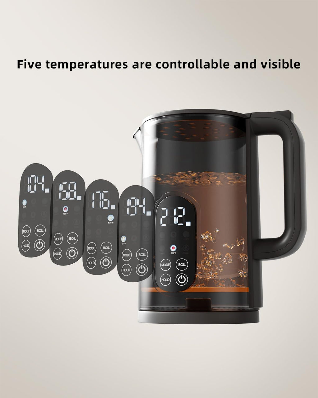 Electric Kettle with Temperature Control, 1.7L Cordless Kettle with 5 Presets, 2H Keep Warm, 304 Stainless Steel, BPA-Free, for Tea, Coffee & Baby Formula, Black
