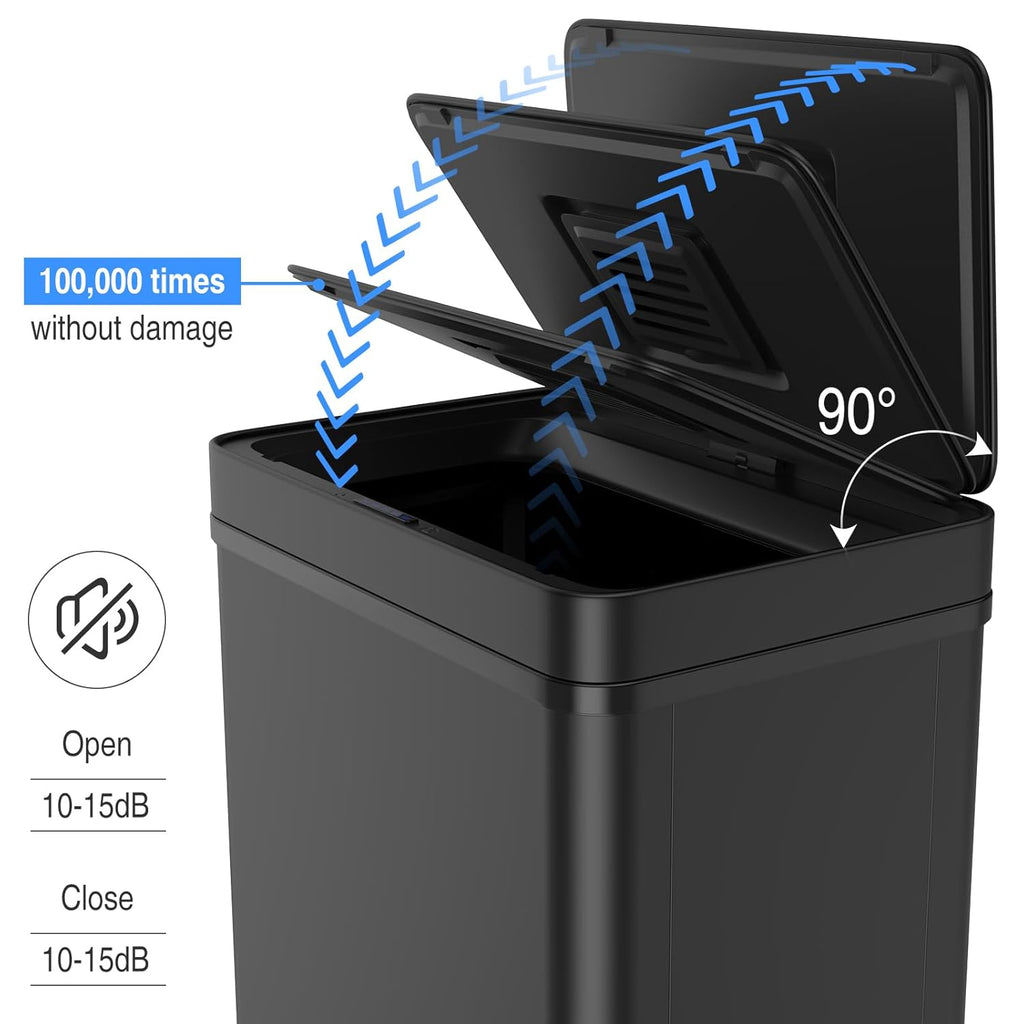 70L / 18.5 Gallon Smart Automatic Trash Can with Deodorizer Compartment, Stainless Steel Body and Mute Sensor Lid for Kitchen Office Living Room and More, Assemble Large Capacity Garbage Can - Black