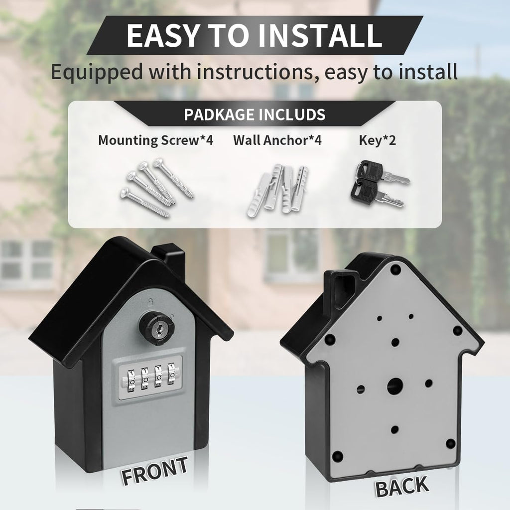 Key Lock Box with Combination lock & Key lock, Portable Large Capacity Key Storage Box Wall Mounted, Resettable Code, Waterproof Security Lock Box for Home, Office, Garage, Realtors Gray(1 Pack)