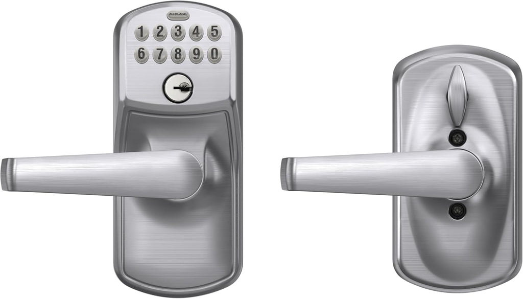 SCHLAGE Brushed Chrome FE595CS V PLY 626 ELA Plymouth Light Commercial Electronic Keypad Lock with Elan Lever(Satin Chrome)