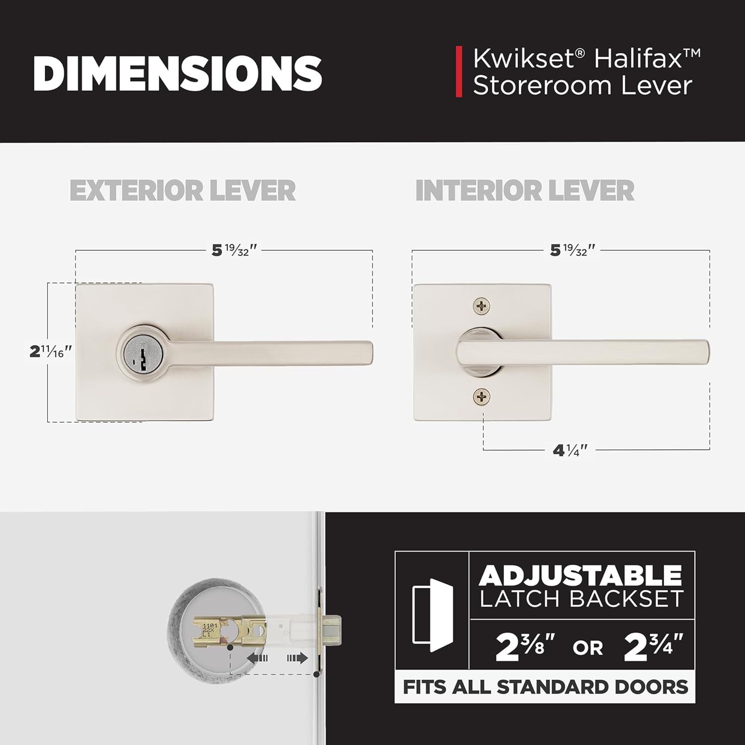 Kwikset Halifax Keyed Storeroom Entry Door Handle with Lock and Key, Secure Keyed Reversible Lever Exterior, Front Entrance and Bedrooms, Satin Nickel, Pick Resistant SMT Rekey Security and Microban