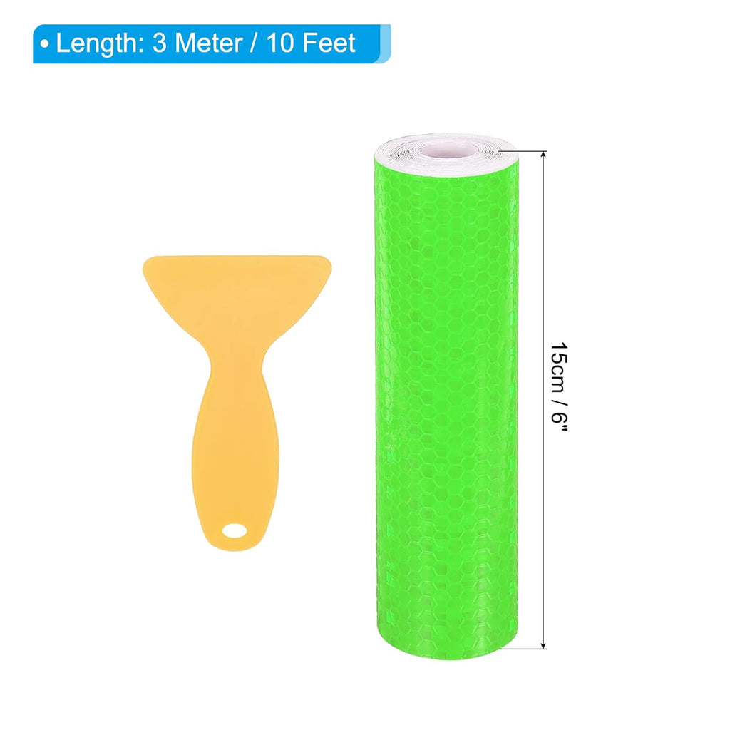 PATIKIL 6 Inch x 10 ft Reflective Tape, 1 Roll Waterproof Self Adhesive High Visibility Caution Warning Safety Tape Reflector with Scraper for Trucks Trailers Cars, Green