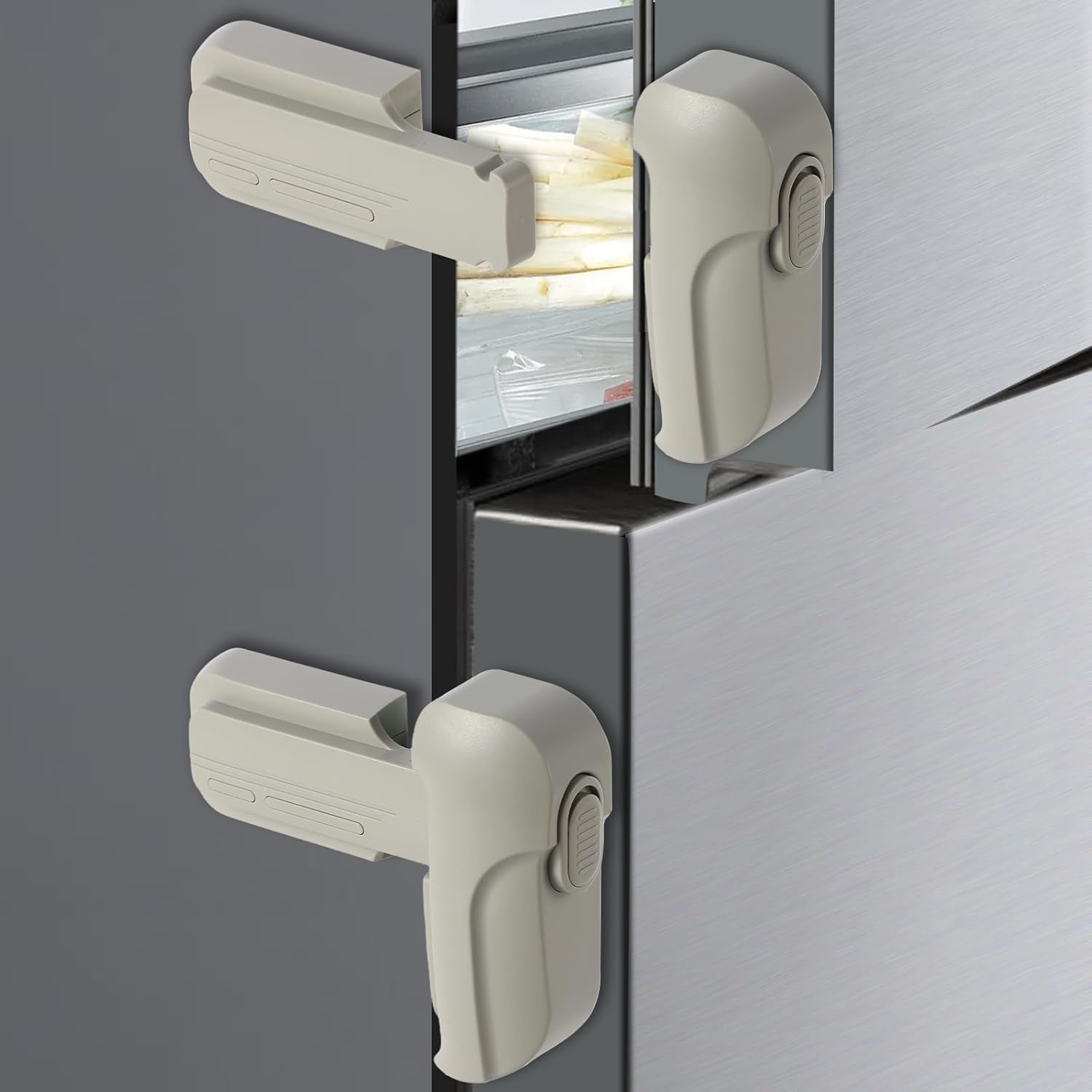 Fridge Lock for Kids - Refrigerator Lock & Freezer Lock, 2-Pack Dual Mode, Child Proof, 2 Extra Adhesive Fridge Child Lock to Keep Fridge/Freezer Door Closed - Keep Toddlers & Pets Safe(Gray)