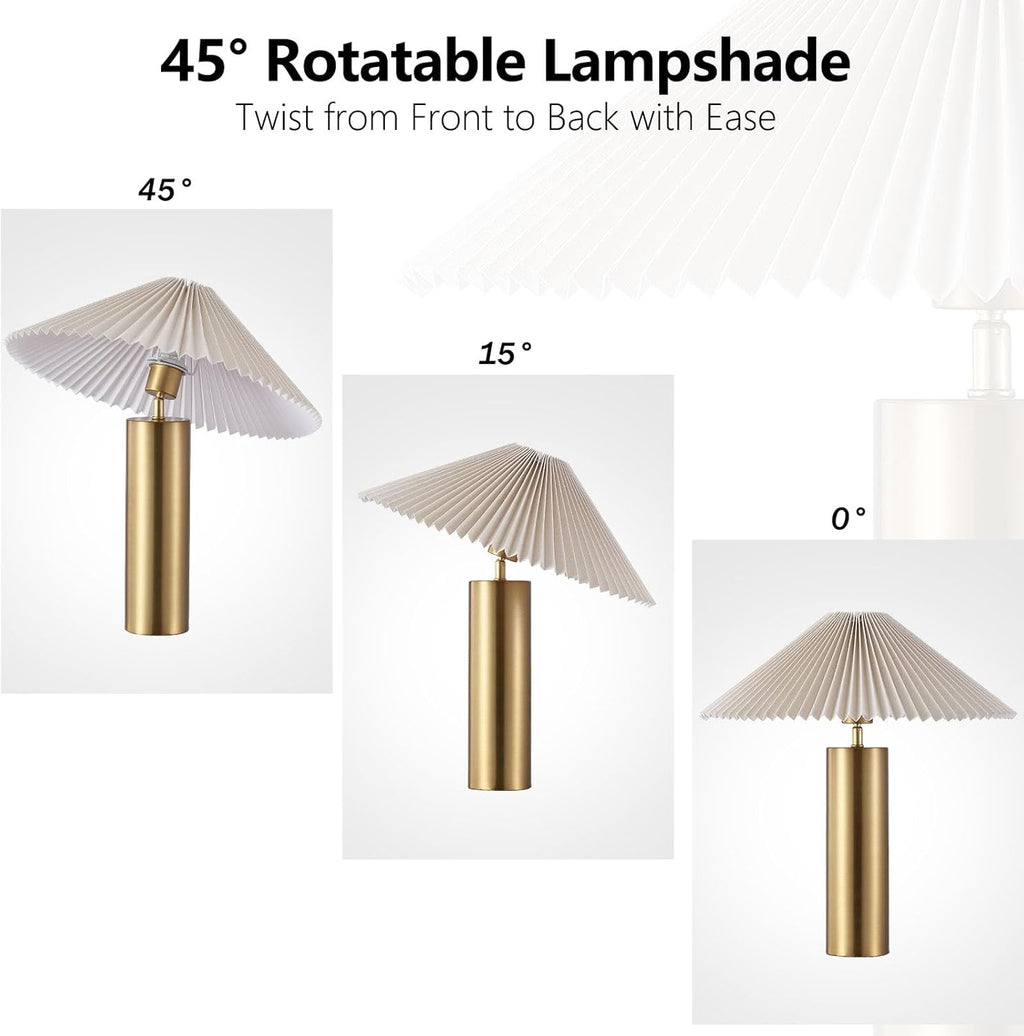 Modern Table Lamp with Metal Blade Lampshade and Cylindrical Base, E26 Bulb Compatible, Contemporary Accent Light for Living Room, Bedroom, Office (Gold)