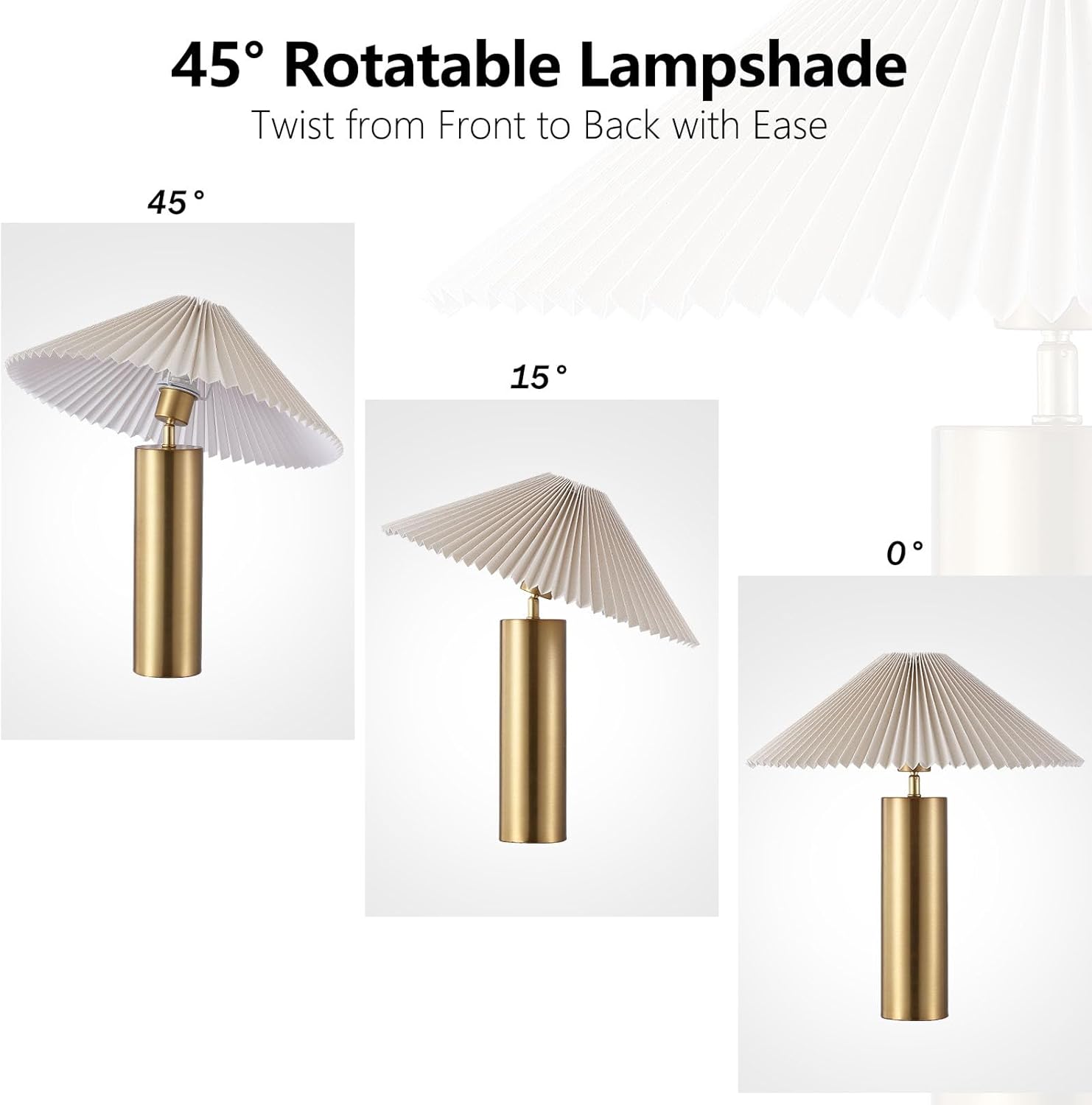 Modern Table Lamp with Metal Blade Lampshade and Cylindrical Base, E26 Bulb Compatible, Contemporary Accent Light for Living Room, Bedroom, Office (Gold)