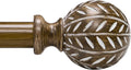 Boho Wooden Curtain Rods for Windows 66 to 120 Inches(5.5-10ft), Adjustable Heavy Duty 1" Diameter Drapery Rod with Imitation Wood-Grain Leaf-Pattern Finials - for Living Room & Bedroom，36-120''