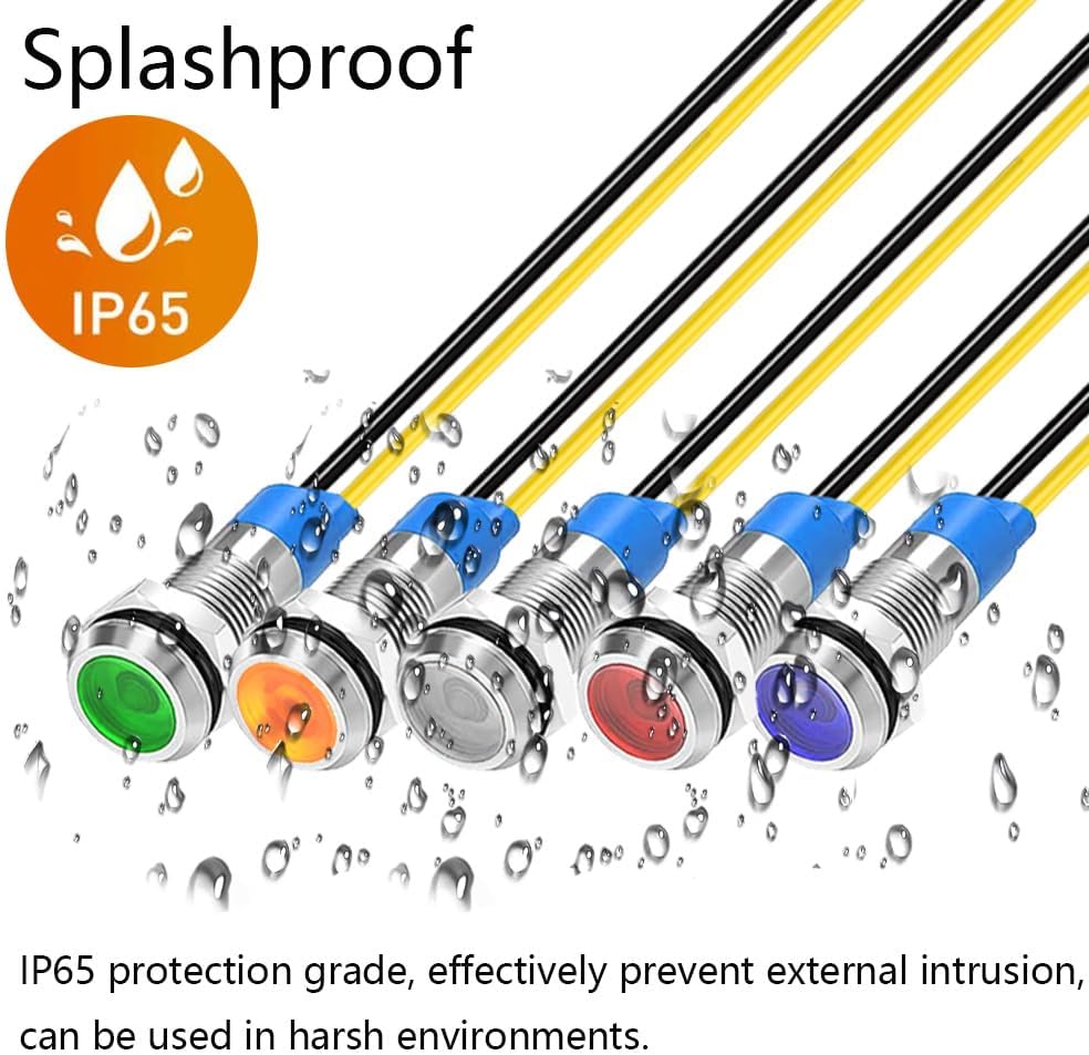 10pcs 6mm LED Metal Indicator Light 110V-220VAC Waterproof Signal Lamp (White)