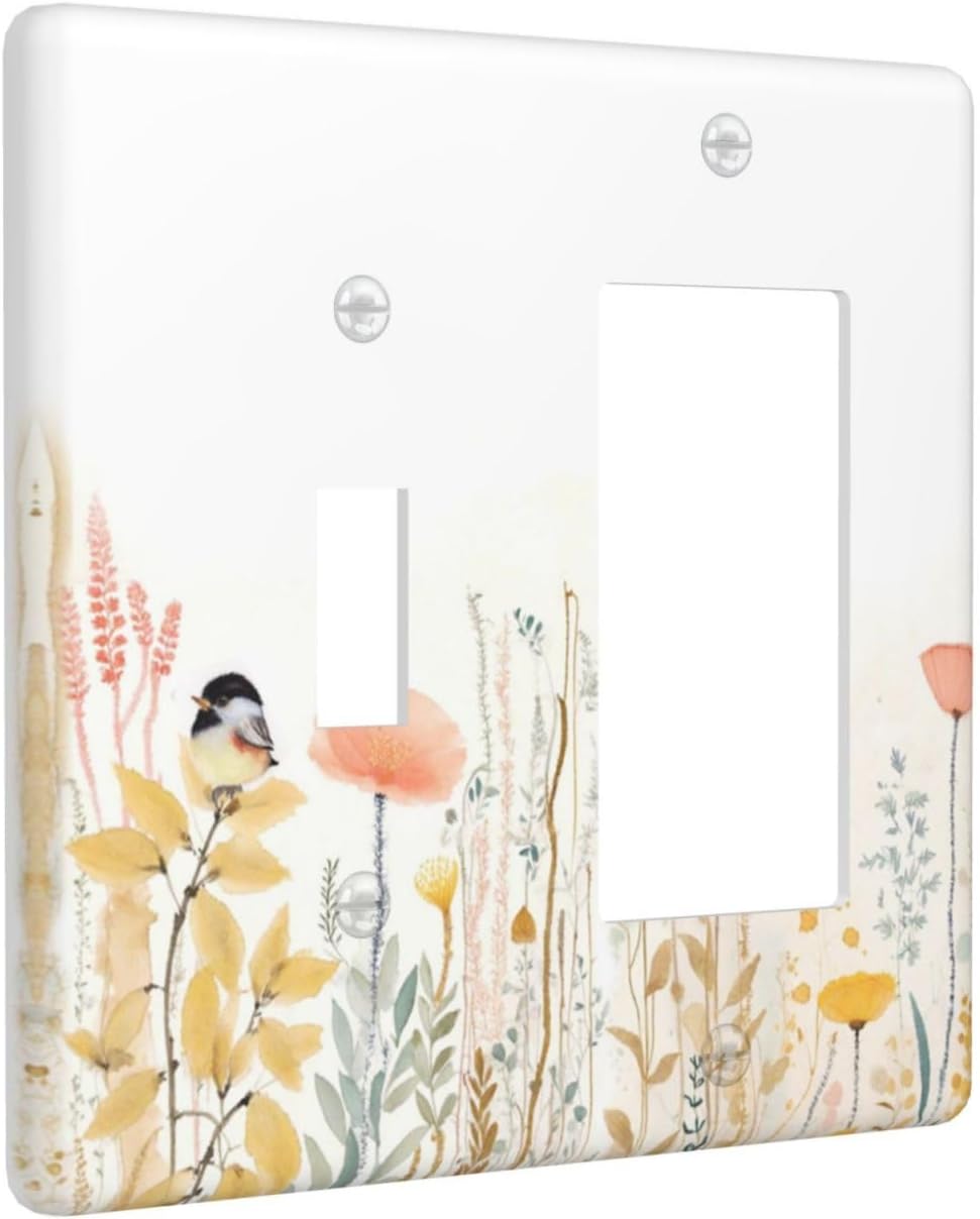 Outlet Covers Colorful Floral Watercolour Cuddly Bird 1 Toggle 1 Rocker Combination Decorative Wall Plate Electrical Switch Plates Light Switch Cover Plate For Bed Room Living Room Decor