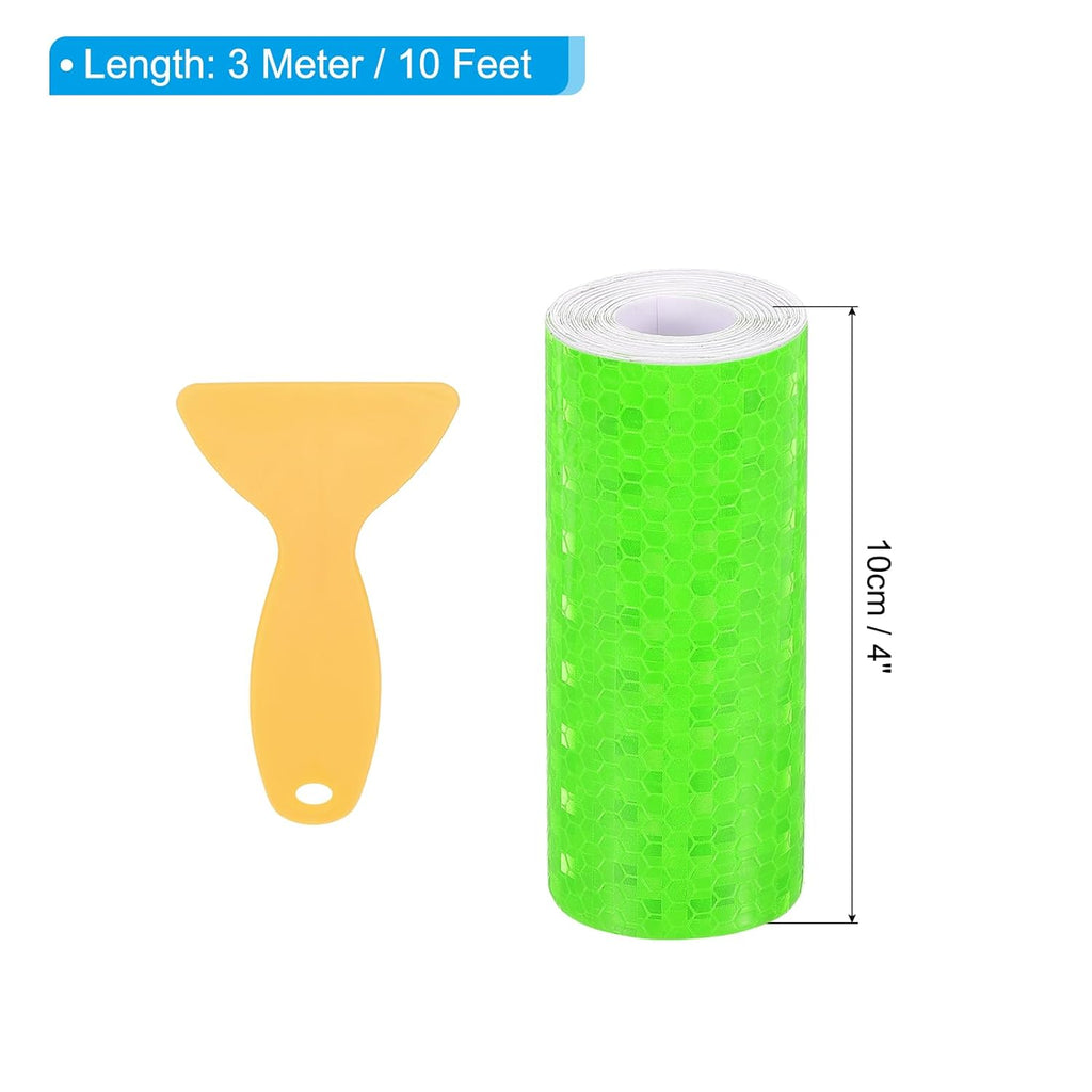 PATIKIL 4 Inch x 10 ft Reflective Tape, 1 Roll Waterproof Self Adhesive High Visibility Caution Warning Safety Tape Reflector with Scraper for Trucks Trailers Cars, Green