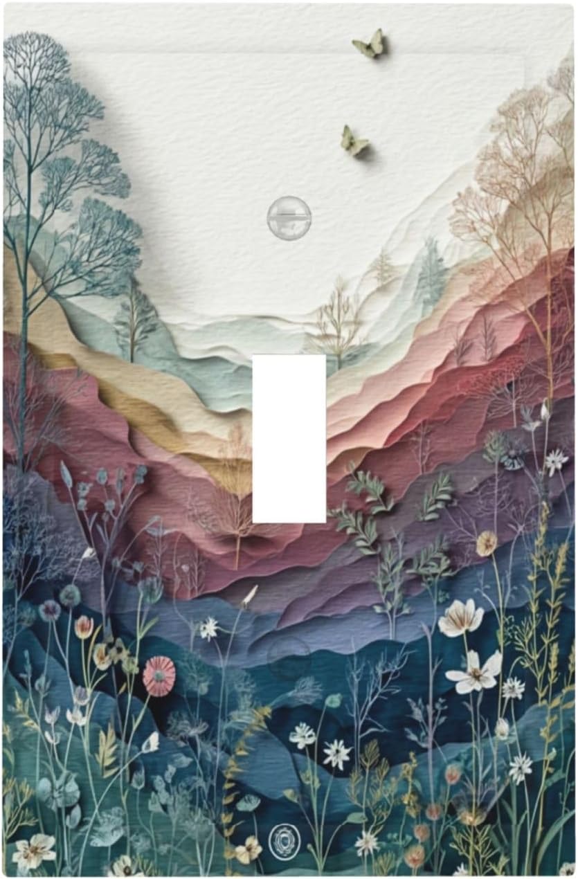 Butterfly Nature Floral Plant Leaves 1 Gang Single Toggle Wall Plate Cover Decorative Light Switch Covers Electrical Faceplate Switch Plates for Bathroom Kitchen Home