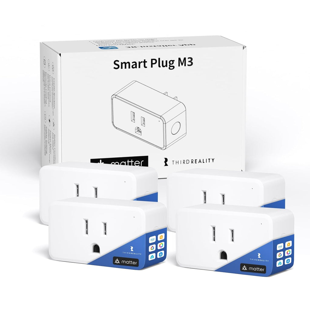 THIRDREALITY Smart Plug M3 4 Pack,Matter Over WiFi,15A/1800W Max,ETL Certified,Compact Design, Work with SmartThings, Apple Home,Alexa,Google, Homey,Home Assistant,No Power Meter,2.4G Wi-Fi Only