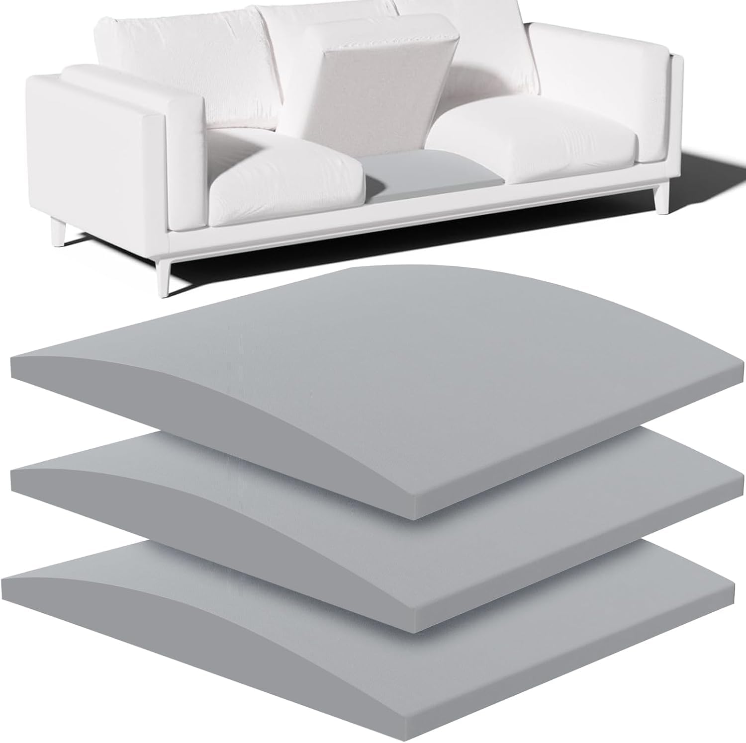 Couch Cushion Support, Sofa Cushion Support for Sagging Couch Seat, Couch Replacement Insert, 20"x20"x2", High Density Foam Furniture Seat Sagging Repair, Trapezoid 40D, Grey Set of 3