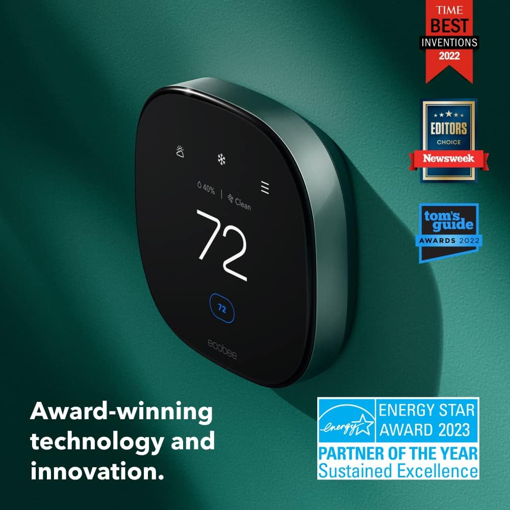 ecobee Smart Thermostat Premium with Siri and Alexa and Built in Air Quality Monitor and Smart Sensor with SmartSensor for Doors and Windows 2-Pack, White