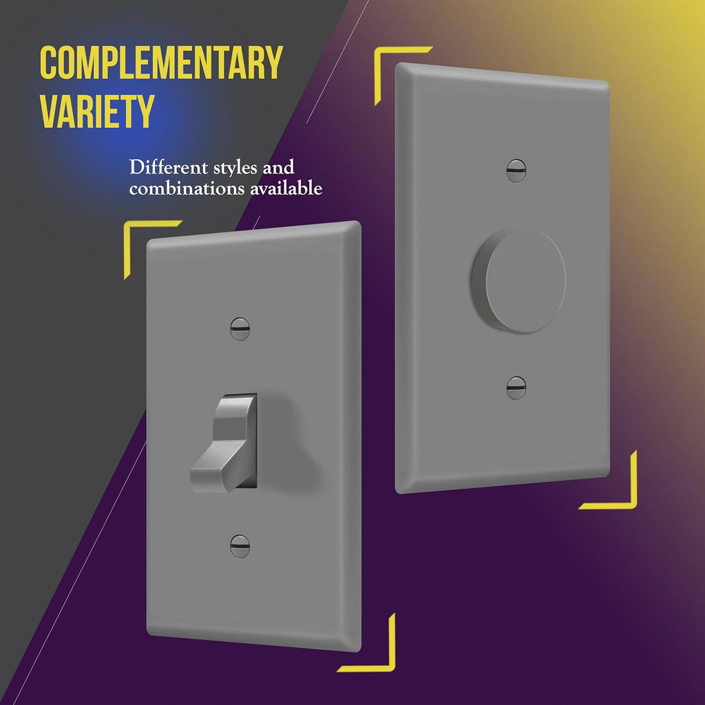 ENERLITES Toggle Light Switch Wall Plate Cover, Gloss Finish, Size 1-Gang 4.50" x 2.76", Unbreakable Polycarbonate Thermoplastic, 8811-GR-10PCS, Gray (10 Pack), Grey