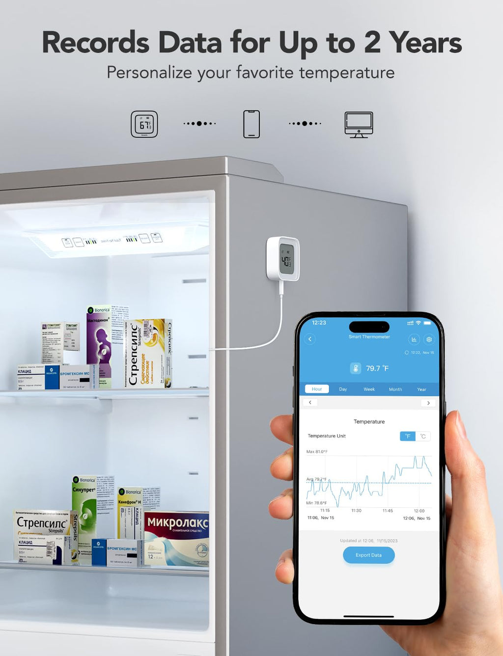 GoveeLife Freezer Thermometer Alarm 2 Pack, Smart Bluetooth Temperature Monitor Sensor for Refrigerator Hot Hub, 197 Ft Connecting Range APP Alert with Anti-False Freezer (WiFi Gateway Not Included)
