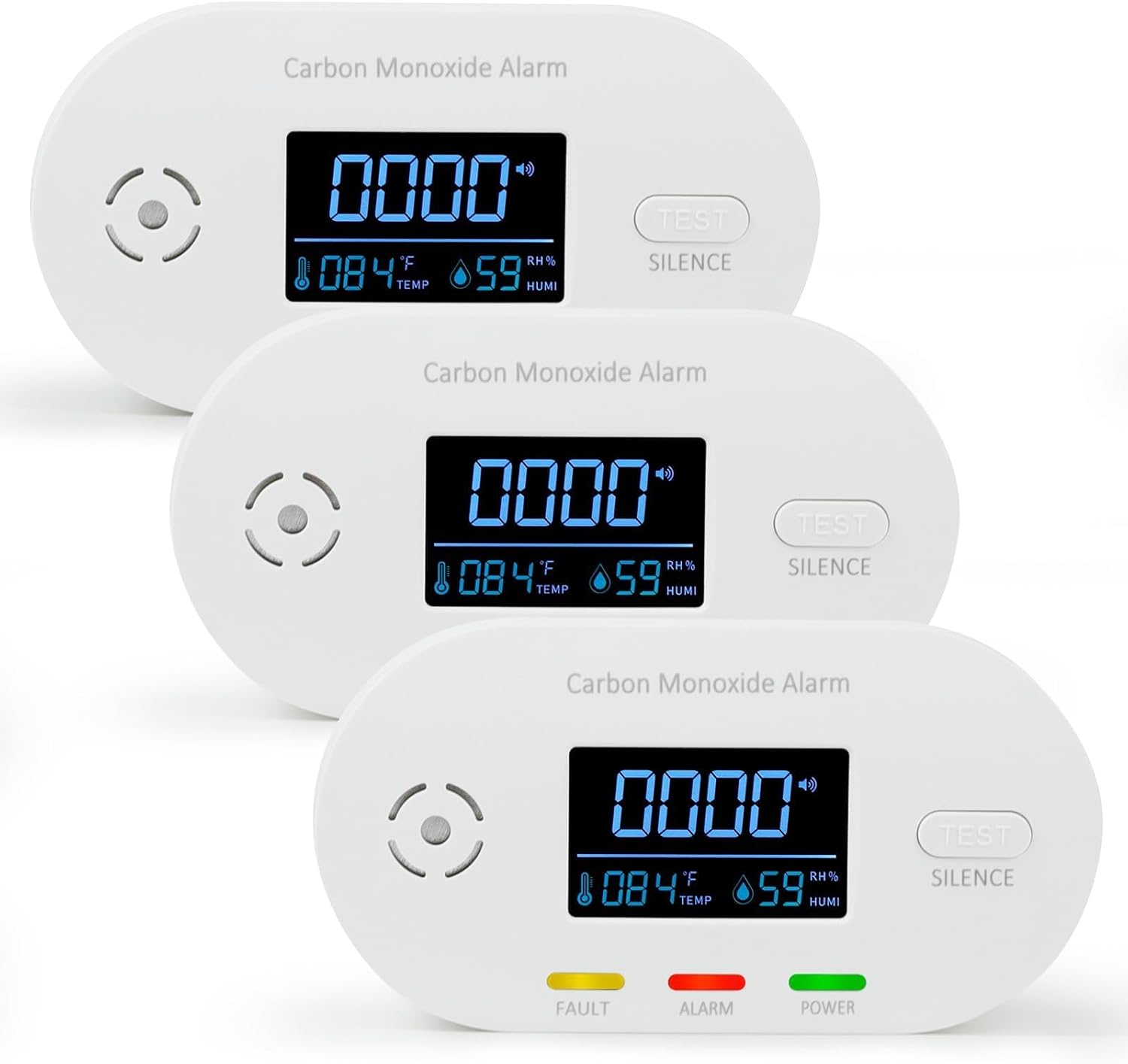 Carbon Monoxide Detectors, 3 Pack Plug in Carbon Monoxide Detector with CO Alarm Monitor Temperature Humidity Sensor,3-in-1 CO Detector with LCD Display for Home/Kitchen/Hotel/Bedroom (White)