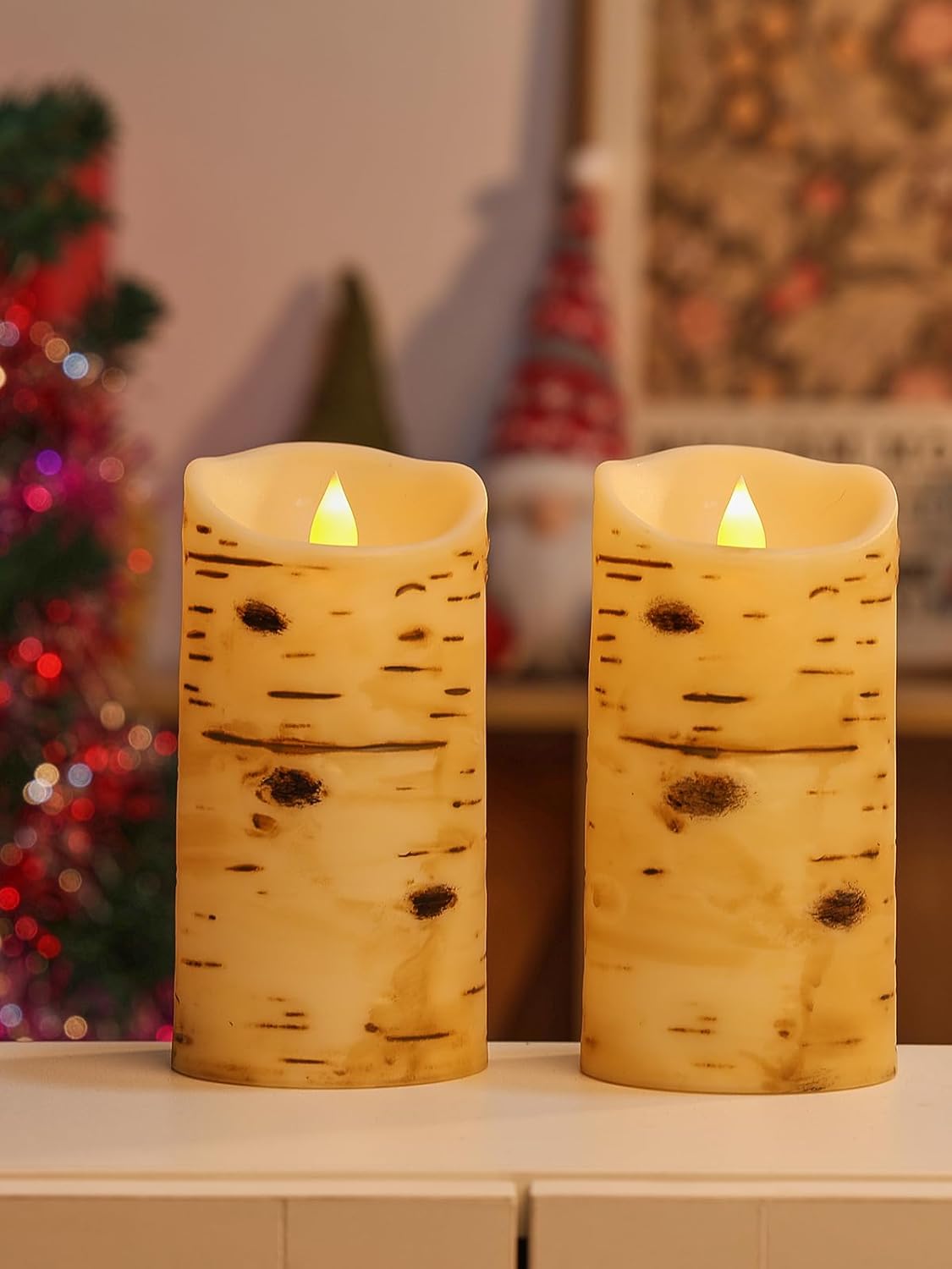 Comenzar Comezar Flameless Candles Birch Candles Fake Candle Rustic Decor Birch Grain Candles Battery Operated Candles with Remote Timer (D:3.25"" × H:6"") Pack 2