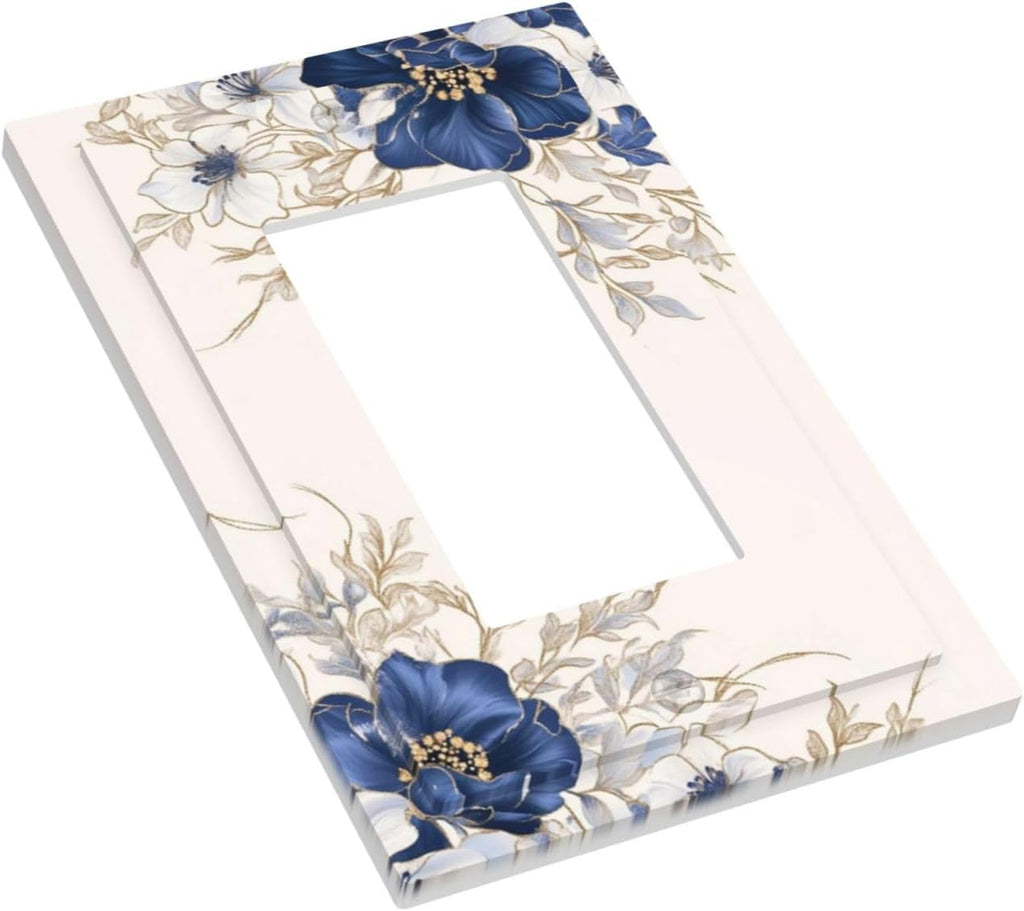 Decorative Outlet Covers Rustic Blue Beige Flower Peony Floral 1 Gang Rocker Light Switch Cover Plate Single Wall Plates for Electrical Outlets Switch Plate Covers Faceplate for Bedroom Decor