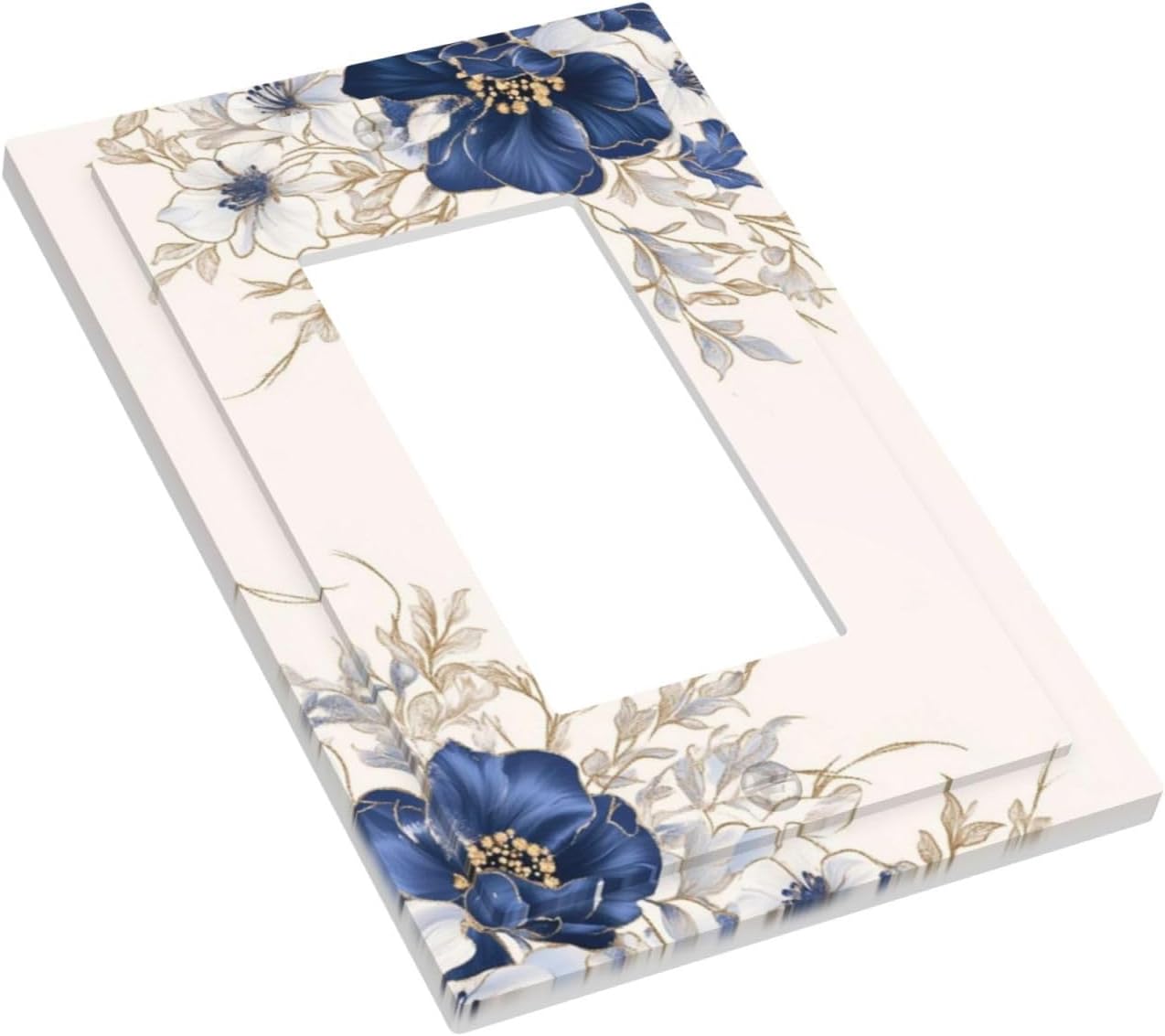 Decorative Outlet Covers Rustic Blue Beige Flower Peony Floral 1 Gang Rocker Light Switch Cover Plate Single Wall Plates for Electrical Outlets Switch Plate Covers Faceplate for Bedroom Decor
