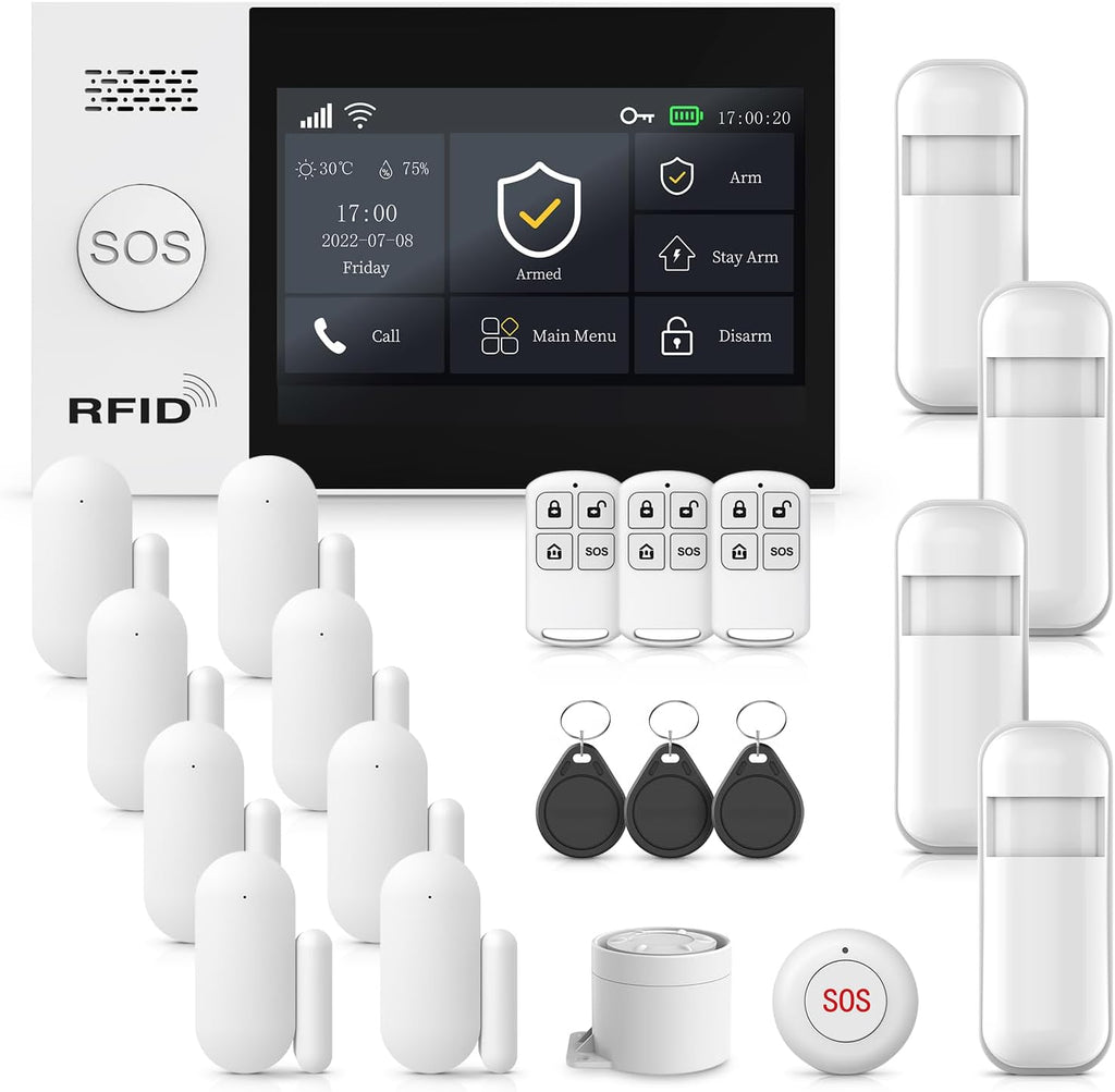 Alarm System for Home Security,21Pcs DIY Kit Touch Screen Siren Hub with Loud Alarm,SOS Button,Window Alarms, Remotes,Door/Motion Sensors,APP Control,Compatible with Alexa,NO Monthly Fee