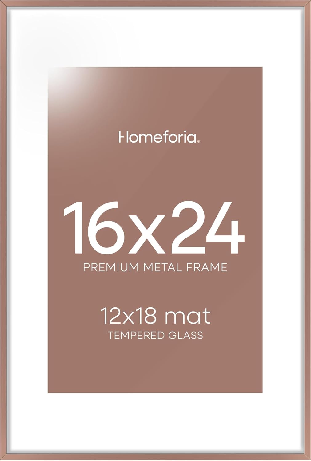Homeforia 16 x 24 Picture Frame Mocha, High End Metal 24x16 Poster Frame, 16 x 24 Mocha Frames Matted to 12 by 18 inch Print, 24by16 Thin Frame with Mat 12x18 Photo, Tempered Glass, Wall Kit, Set of 1
