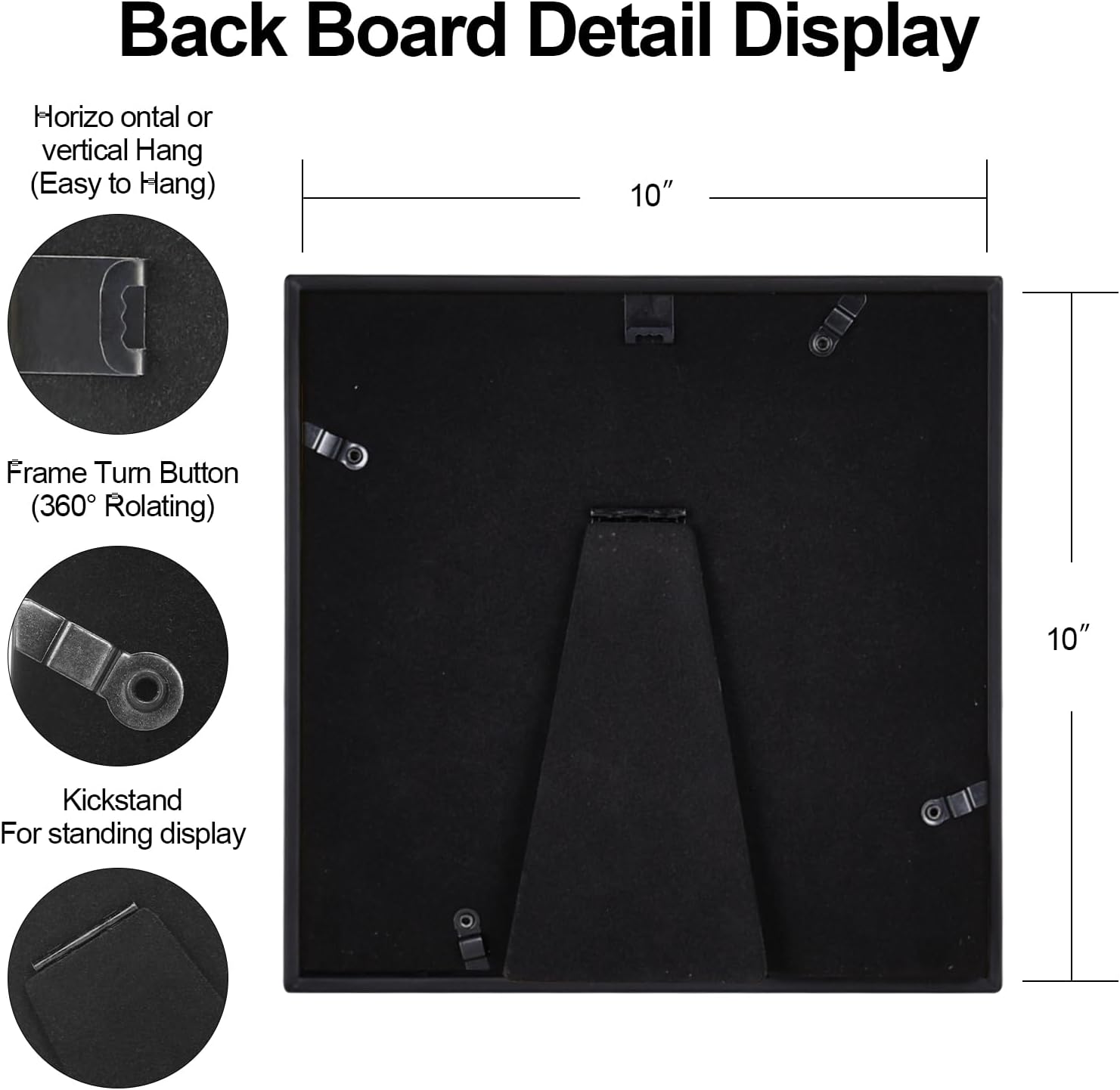 10x10 Picture Frame, Black Metal Square Photo Frames with HD Glass, Fits 6x6 with Mat or 10 x 10 without Mat, Display for Wall and Table, 1 Pack