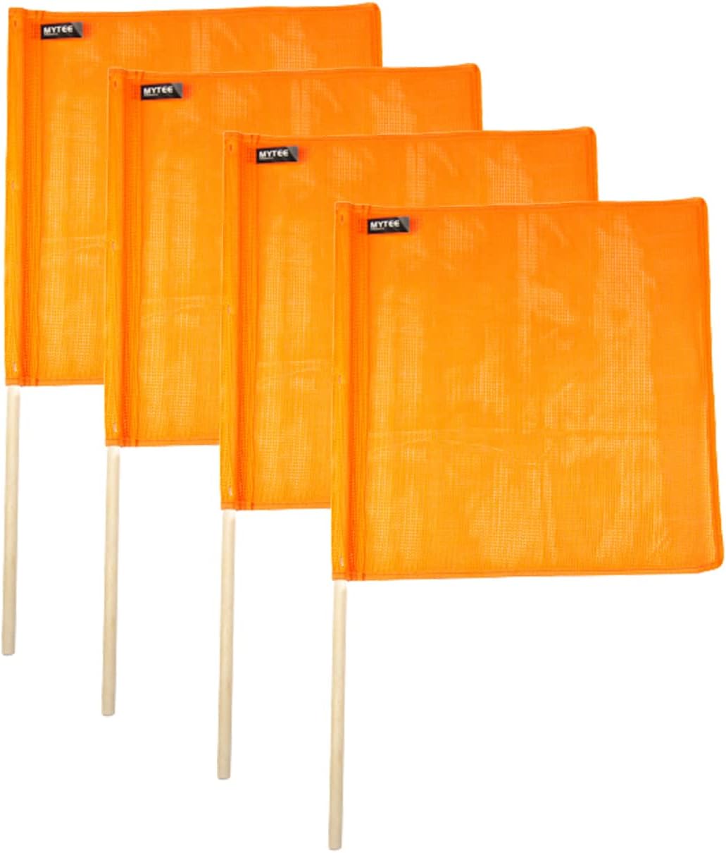 Mytee Products Orange Safety Flags for Trucks with Dowel, DOT Compliant - 18 Inch x 18 Inch High Visibility Vinyl Mesh Warning Flags, 4 Pack