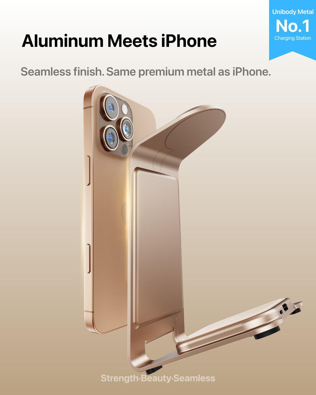 Intoval Aluminum 3 in 1 Wireless Charging Station for iPhone 17 16 15 14 13 12 11 Pro Max XR, Wireless Charger for Apple Watch 11 10 9 8 7 Ultra SE 3 2, Phone Charger for AirPods 4 Pro 2 3 (Desert)