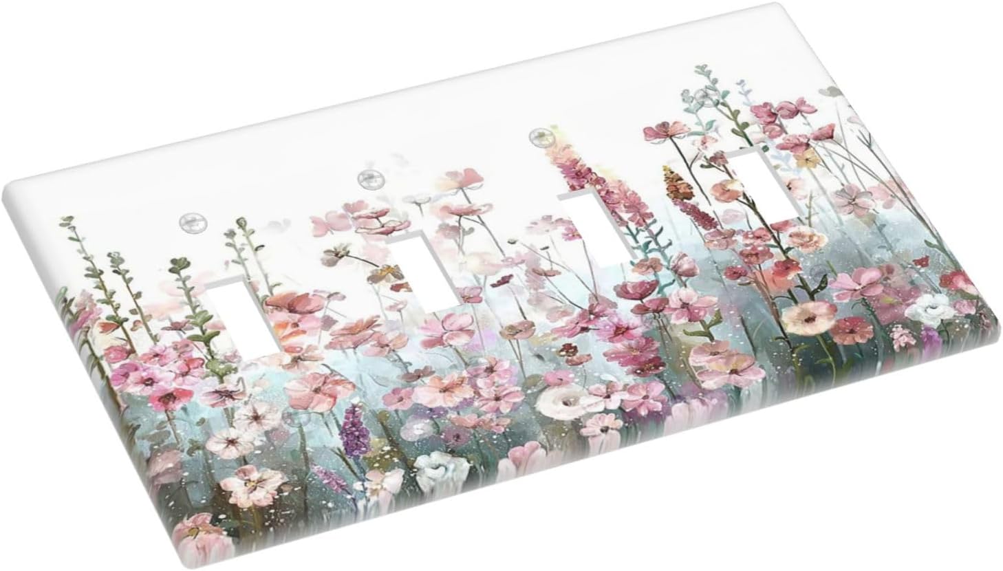 Colorful Flowers Pink Floral Watercolor Plant Light Switch Covers Quad Toggle Electrical Faceplate 4 Gang Wall Plate Decorative Switch Plates for Bed Room Living Room Decor