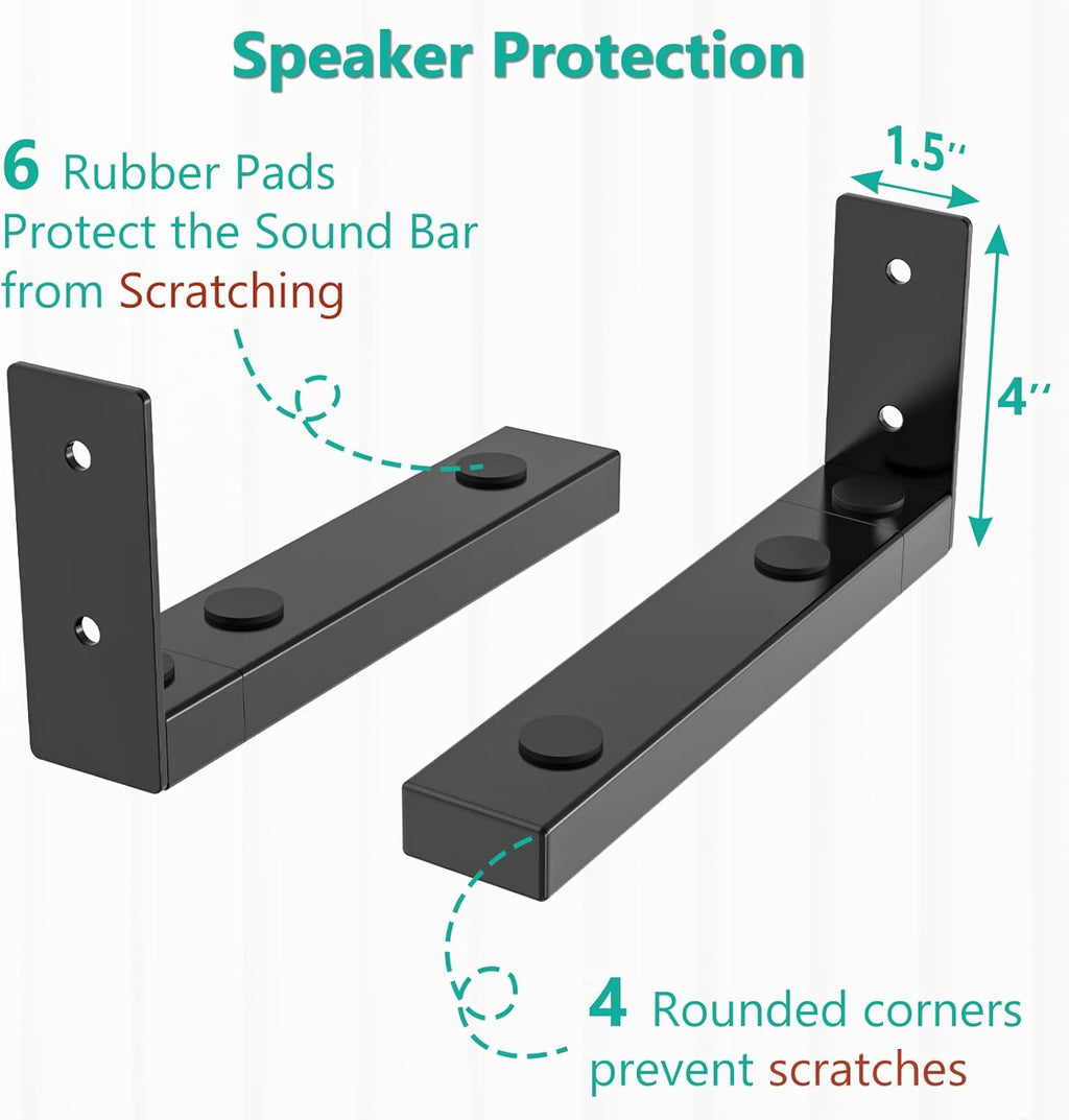 WALI Center Channel Speaker Wall Mount, Universal Soundbar Wall Mount Bracket Hold up to 30 lbs, Arms Extend Adjustment from 7 to 11.5 inch (SLK201), Black